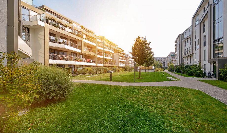 Modern apartment buildings in a green residential area in the city Modern apartment buildings in a green residential area in the city
