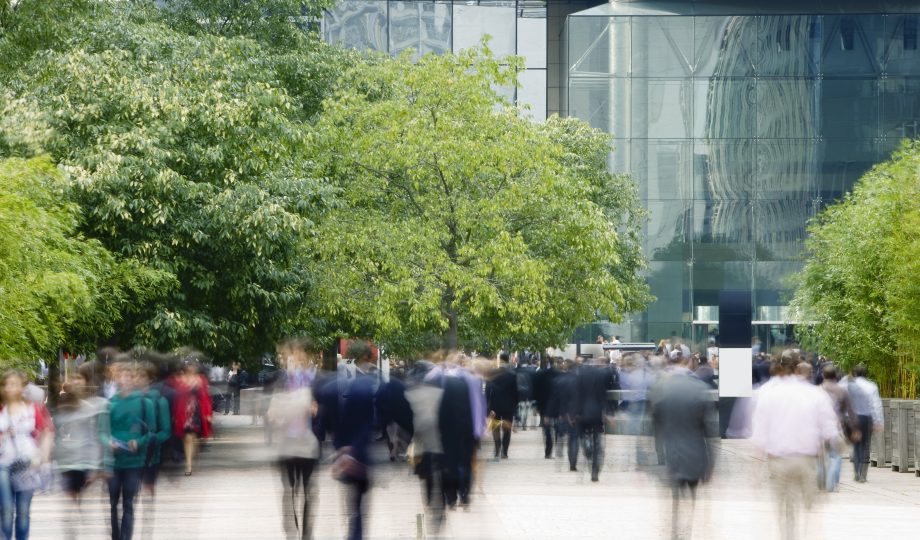 Commuters Walking in Financial District, Blurred motion Commuters Walking in Financial District, Blurred motion